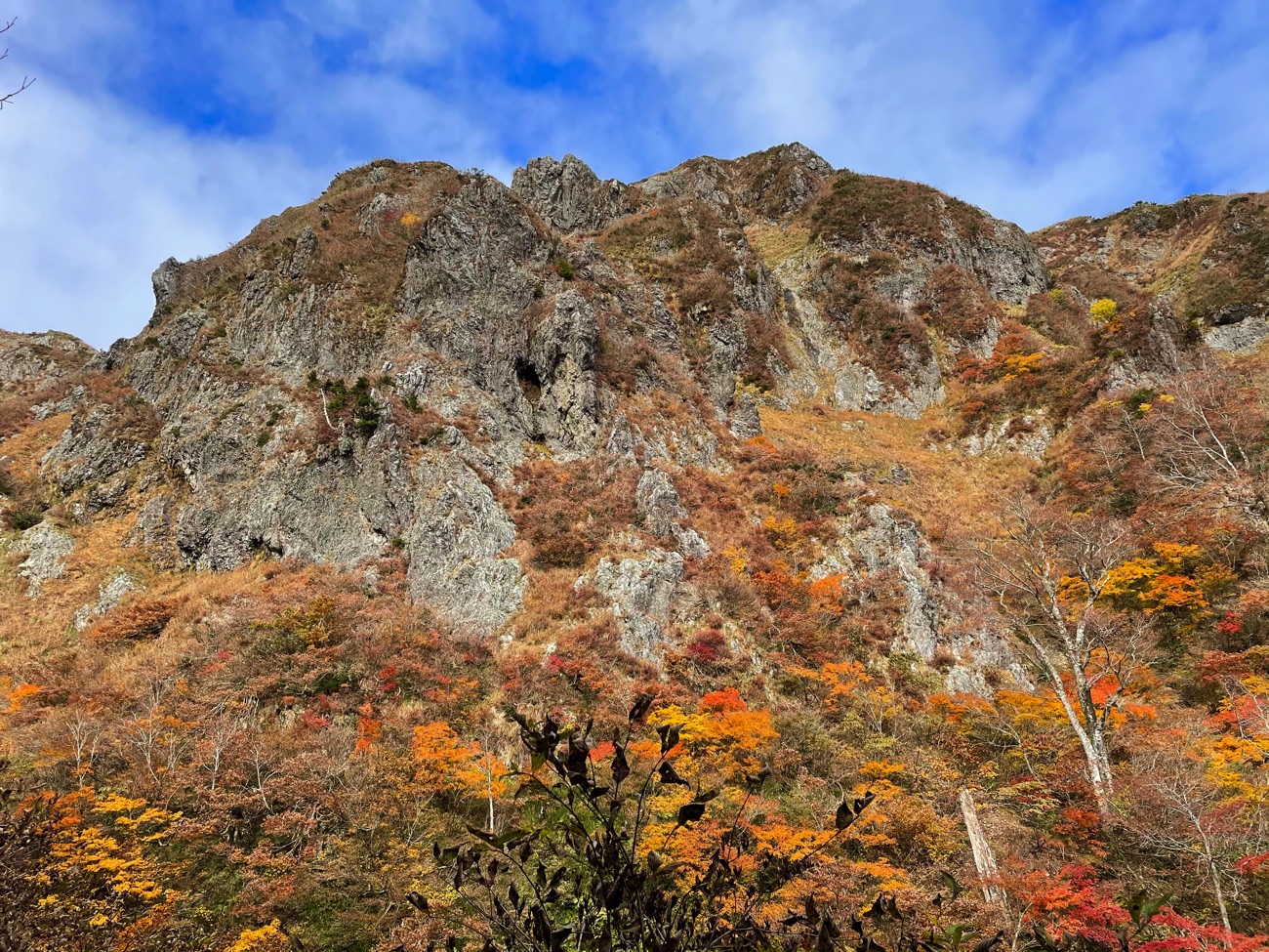 大きな山がそそり立つ