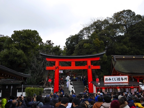 宮司・祭員を見守る参拝客