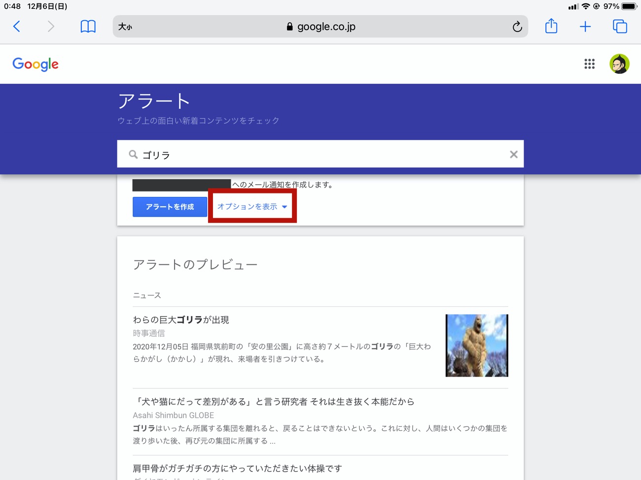 「オプションを表示」してみる